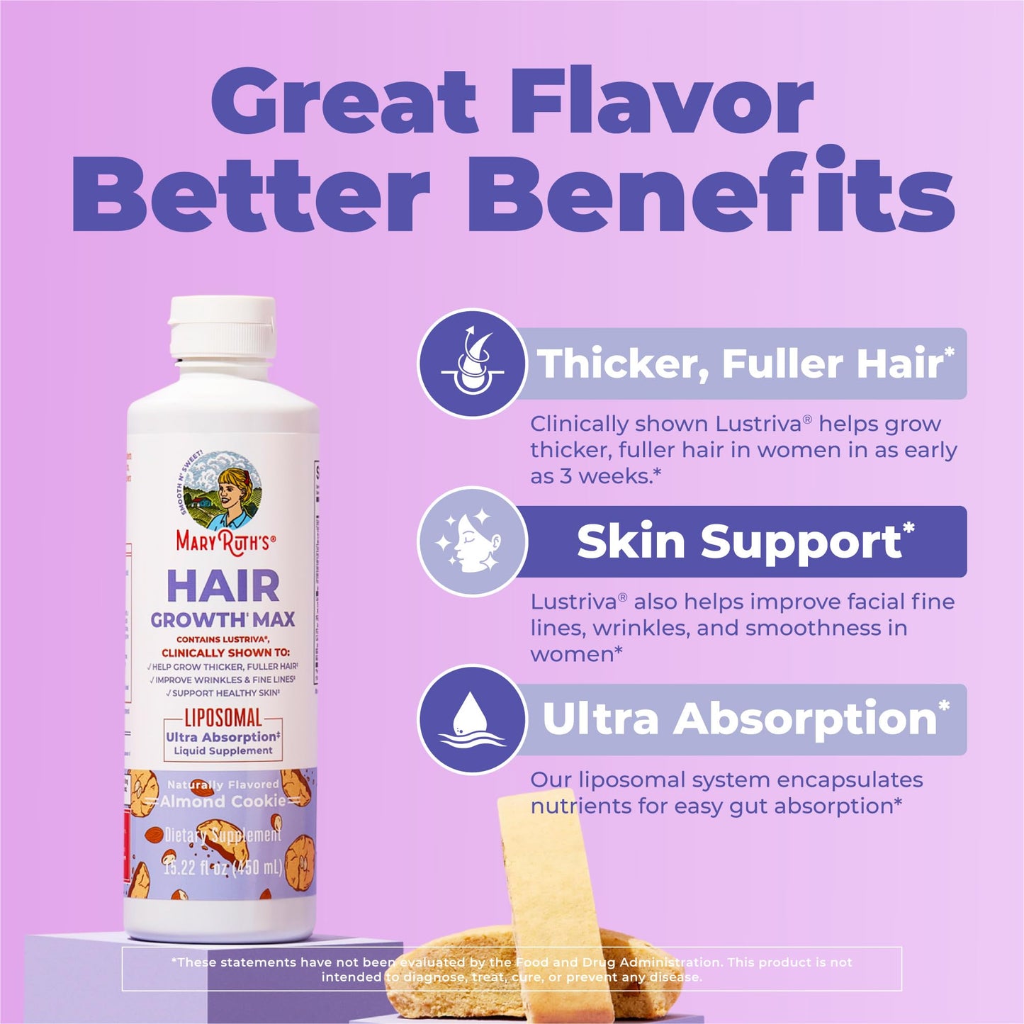 Almond cookie flavor liquid hair growth supplement for women by MaryRuth Organics