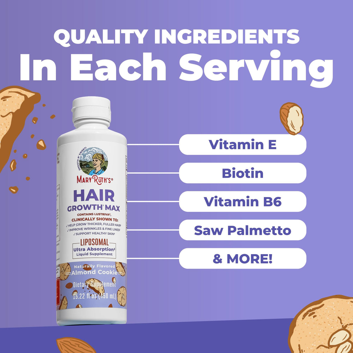 MaryRuth Organics almond cookie flavor supplement box packaging