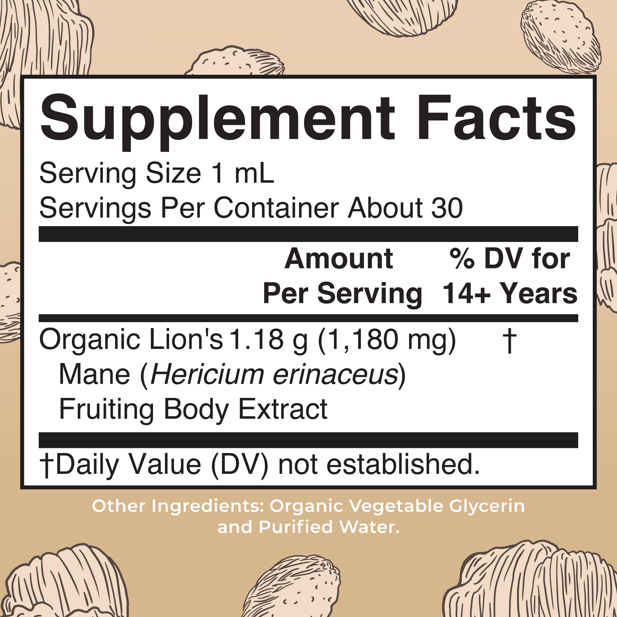 MaryRuth's liquid nootropic tincture bottle side label showing organic ingredients