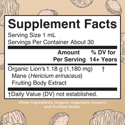MaryRuth's liquid nootropic tincture bottle side label showing organic ingredients
