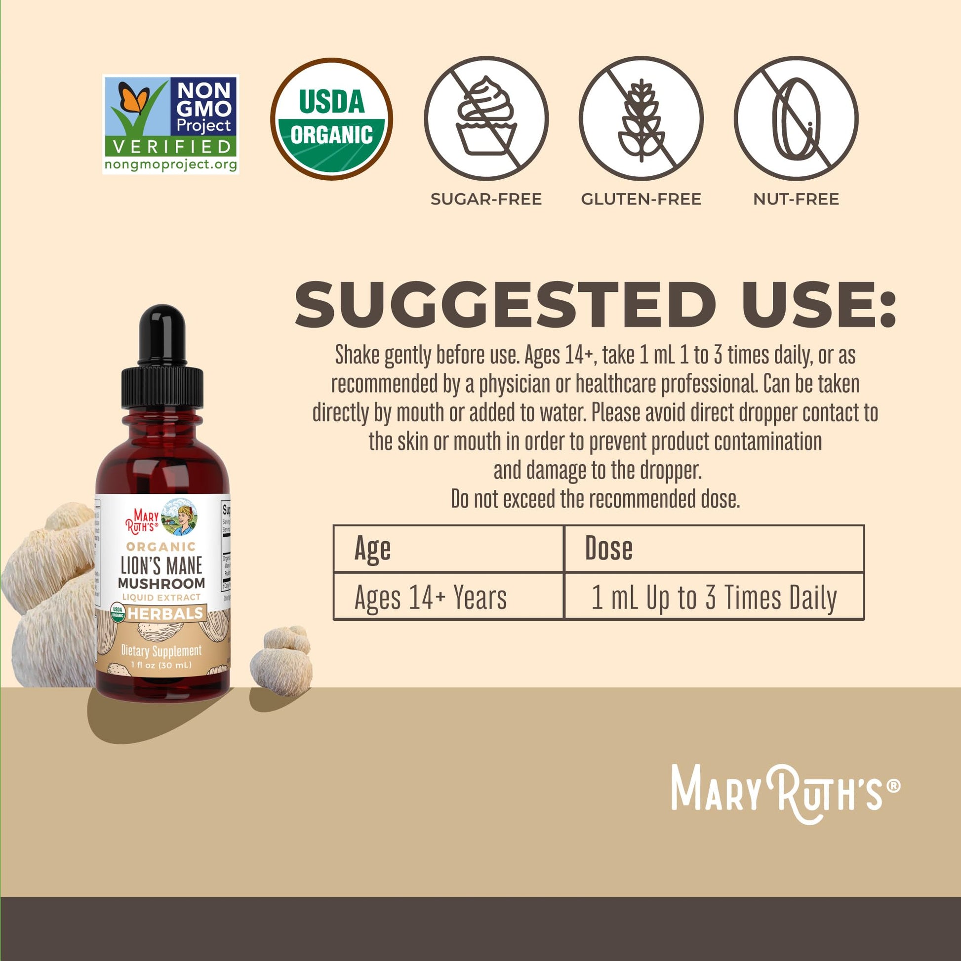 USDA Organic alcohol-free mental focus drops dropper top view