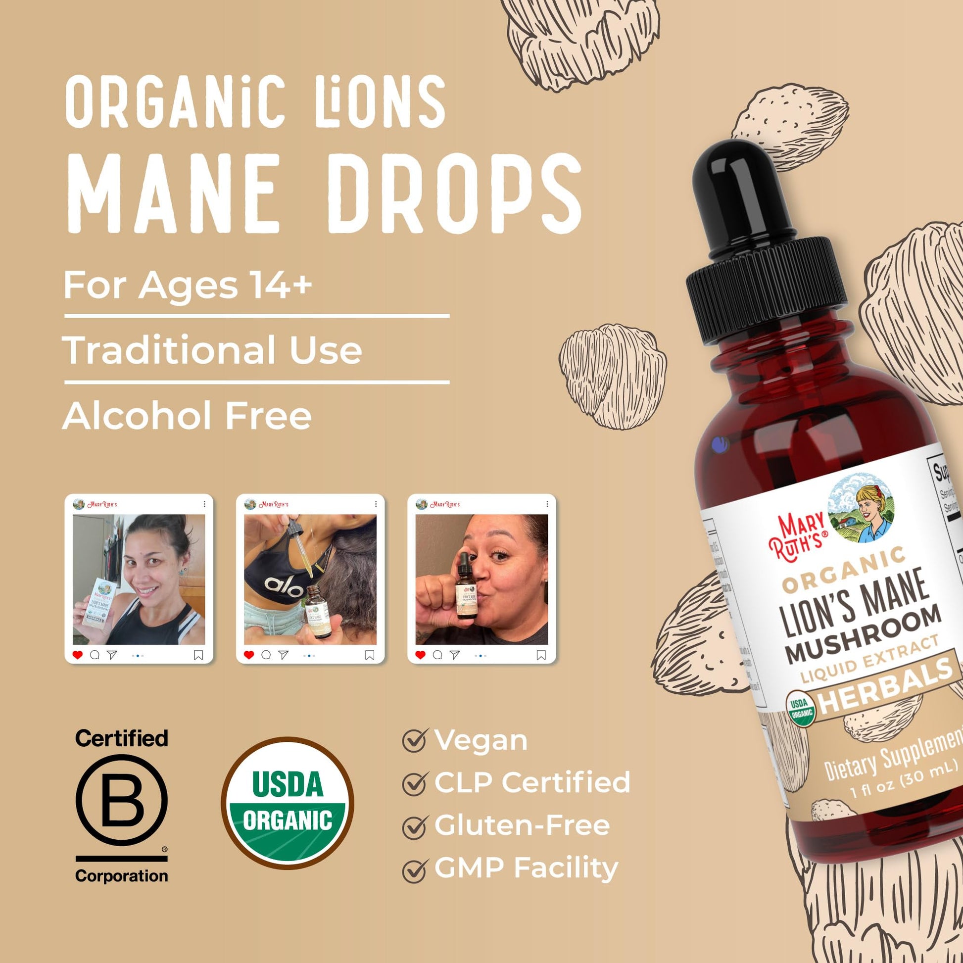 Plant based sugar free nootropic liquid drops lifestyle display