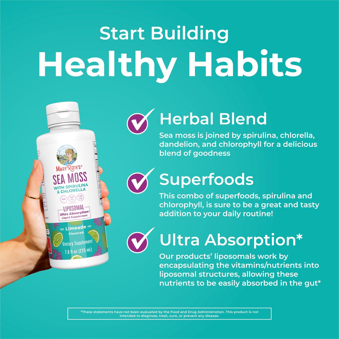 MaryRuth Organics Sea Moss Limeade flavor liquid bottle