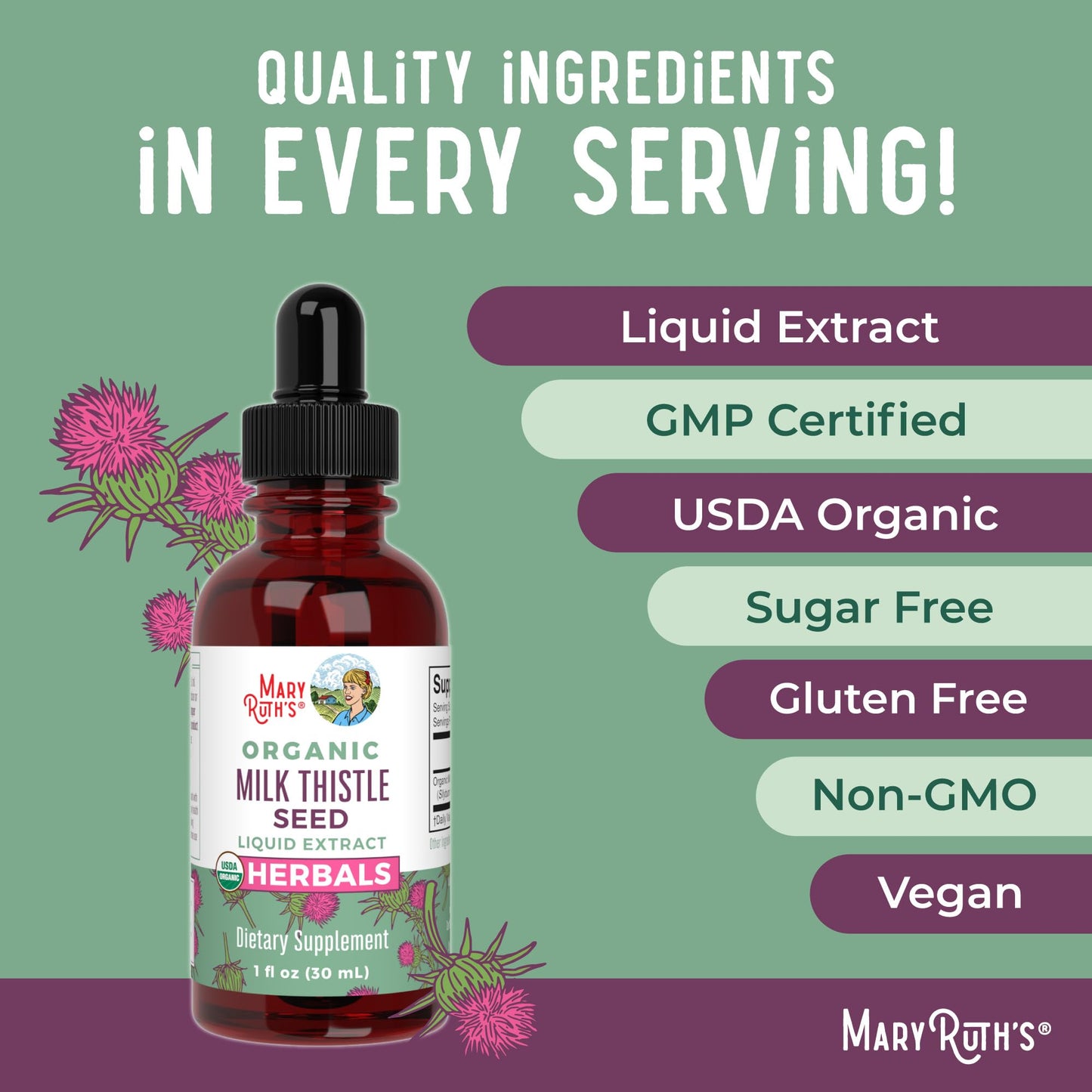 Close up view of MaryRuth's organic liquid herbal tincture dropper application.