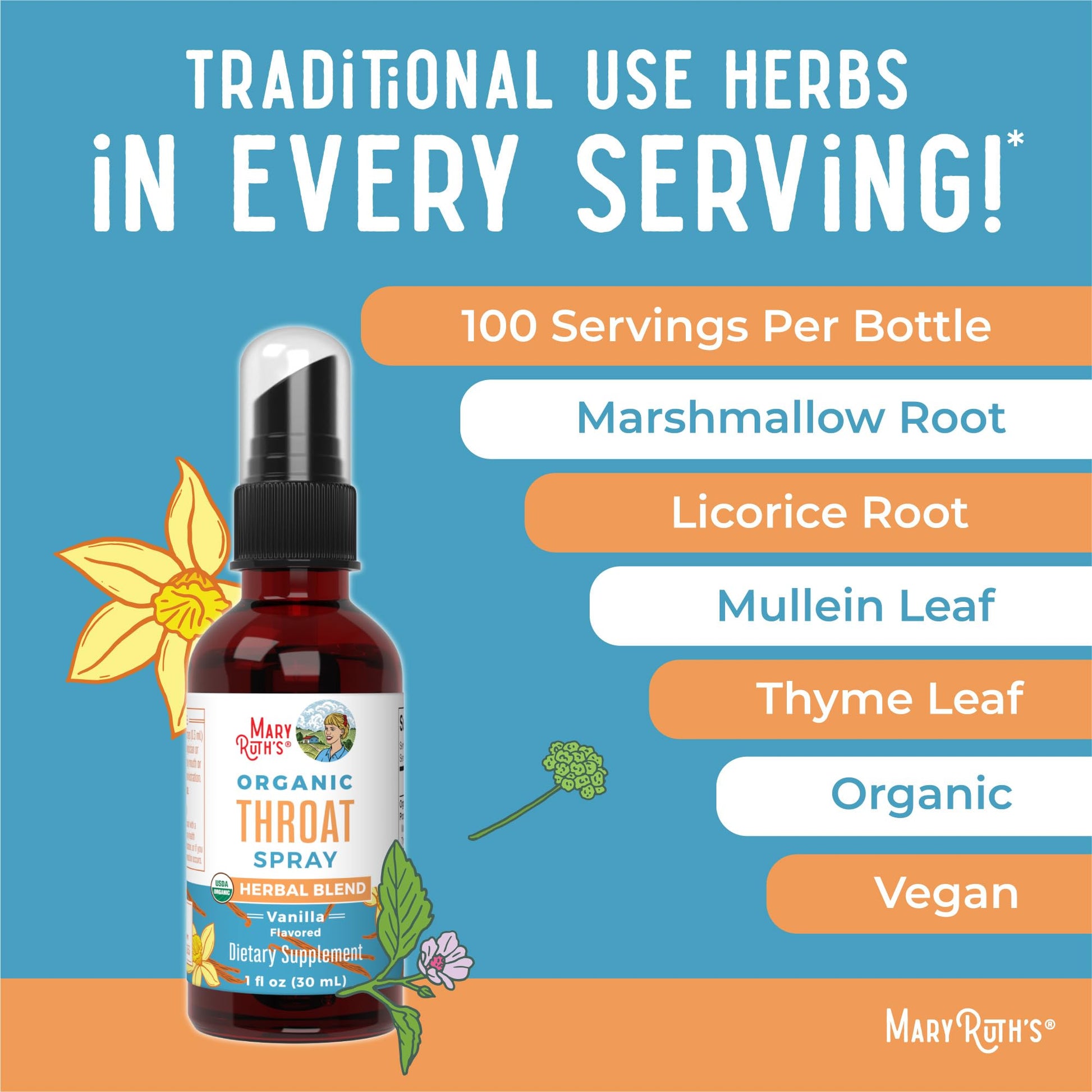 MaryRuth Organics vanilla throat spray nutrition facts