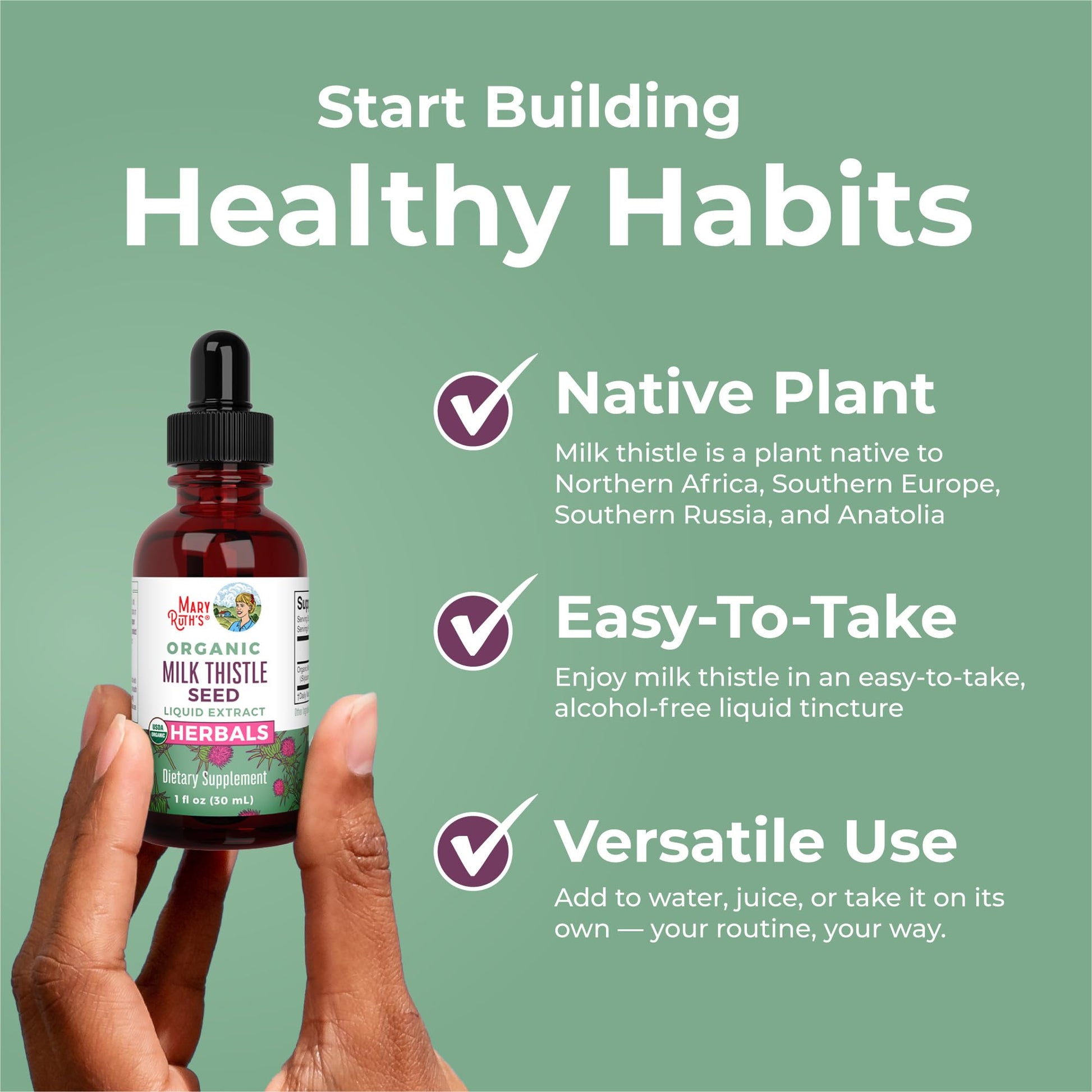 MaryRuth's organic milk thistle seed extract premium wellness supplement packaging display.