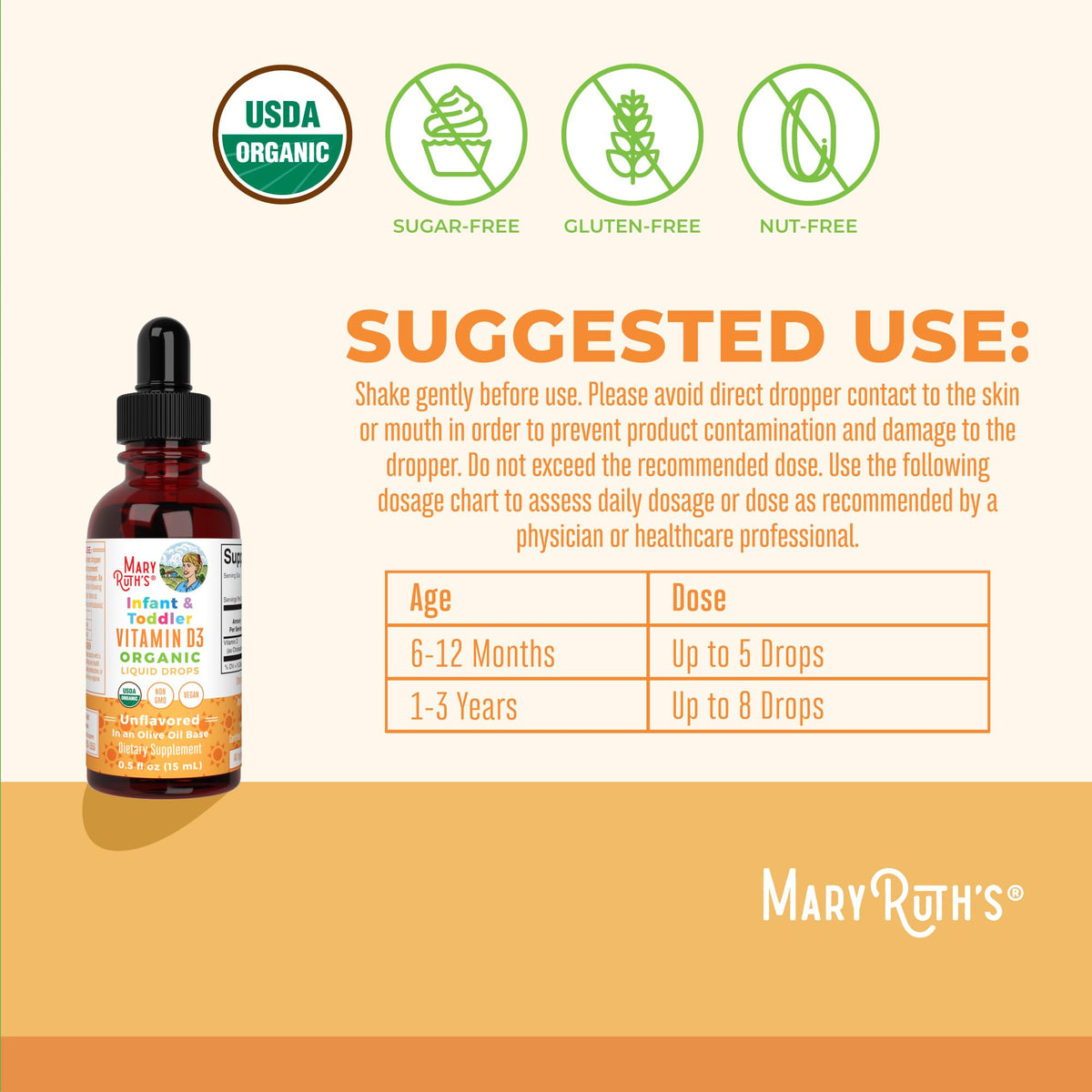 MaryRuth Organics organic liquid drops daily serving size information