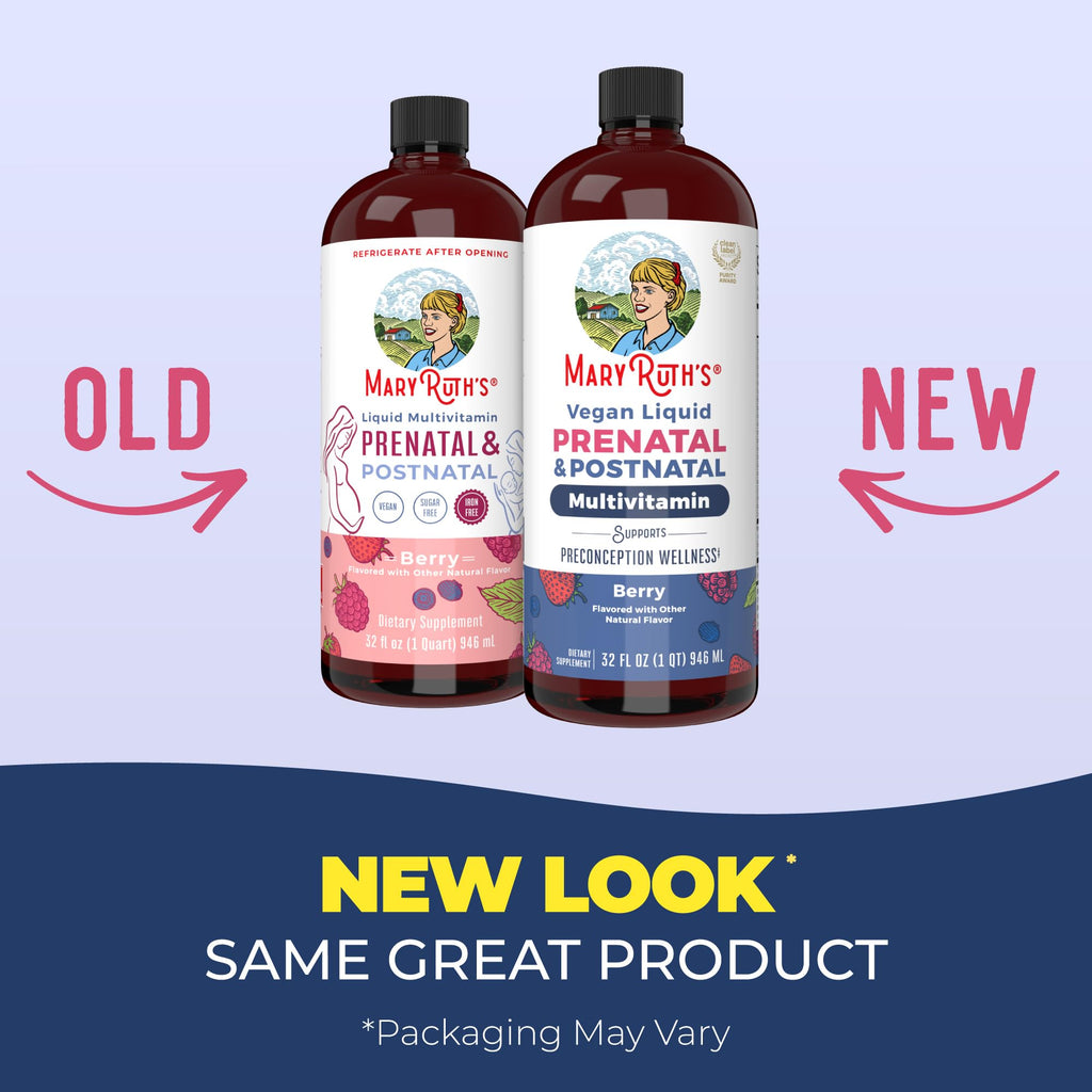 MaryRuth Organics prenatal vitamin berry flavor bottle studio shot