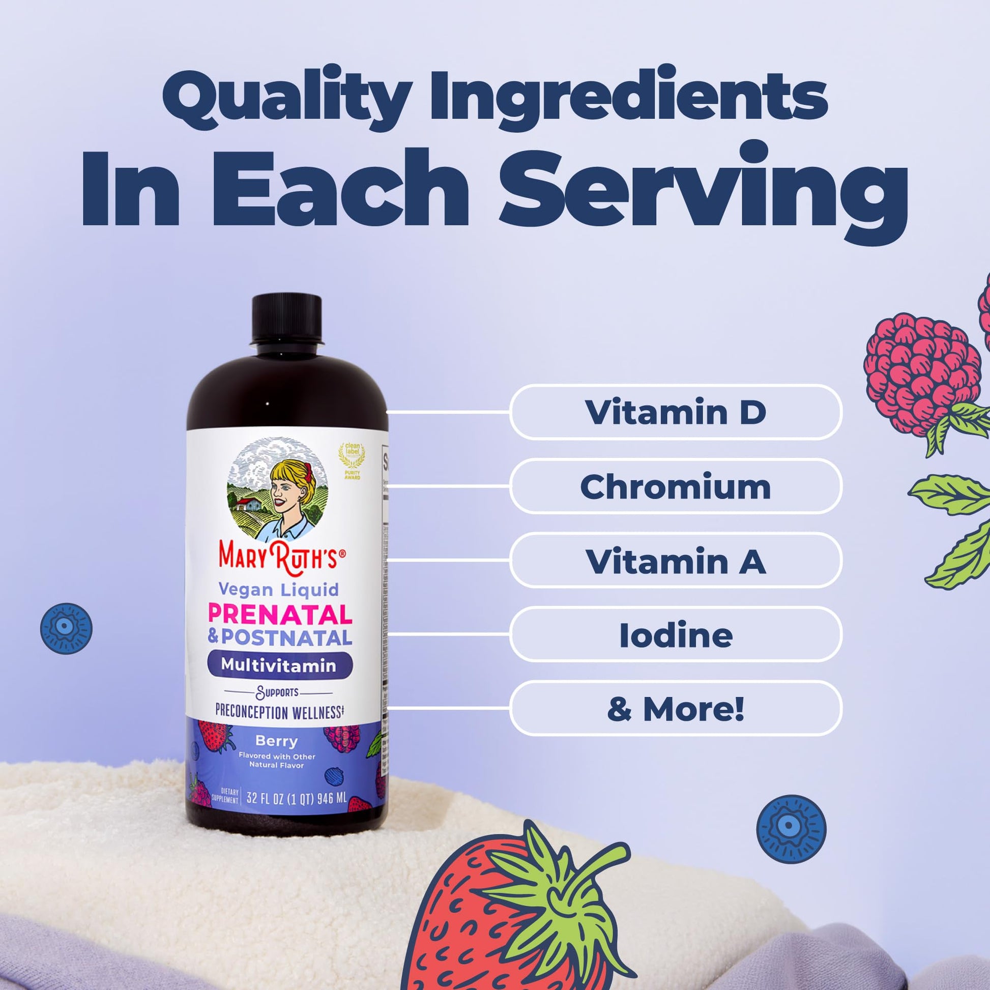 Close up of MaryRuth Organics vegan multivitamin label
