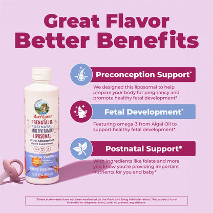 MaryRuth Organics prenatal vitamin packaging showing orange vanilla flavor