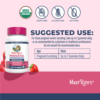 Back label of MaryRuth Organics prenatal multivitamin showing ingredients