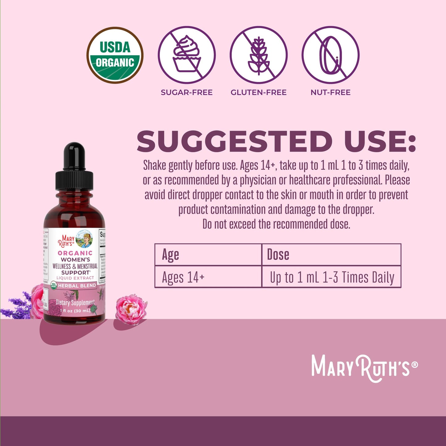 Alcohol free vegan liquid extract by MaryRuth Organics for women