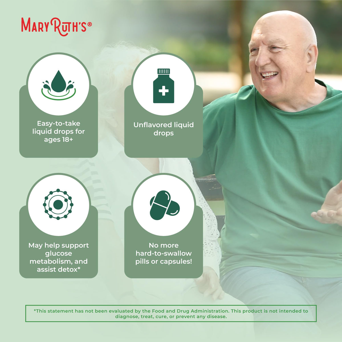 Maryruth's metabolic support herbal supplement close up of 15 drops serving measurement guidance.