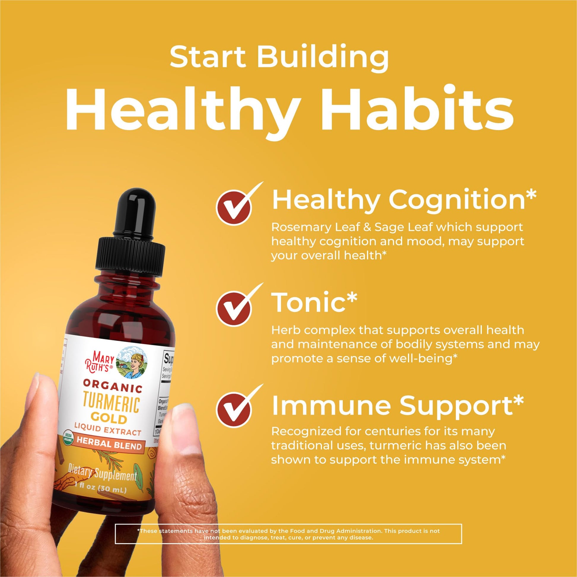 MaryRuth Organics USDA Organic Turmeric Gold liquid extract with black pepper and ginger root packaging