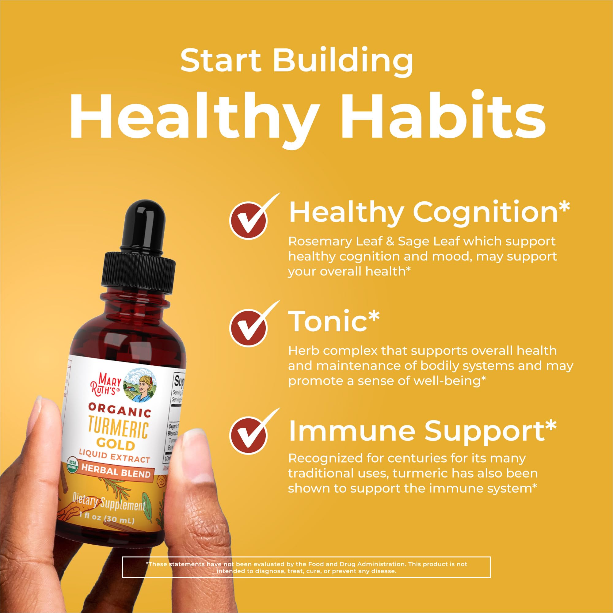 MaryRuth Organics USDA Organic Turmeric Gold liquid extract with black pepper and ginger root packaging