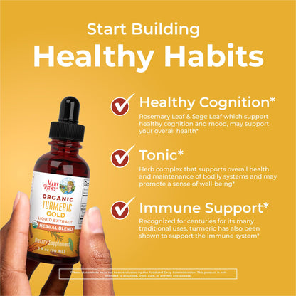 MaryRuth Organics USDA Organic Turmeric Gold liquid extract with black pepper and ginger root packaging