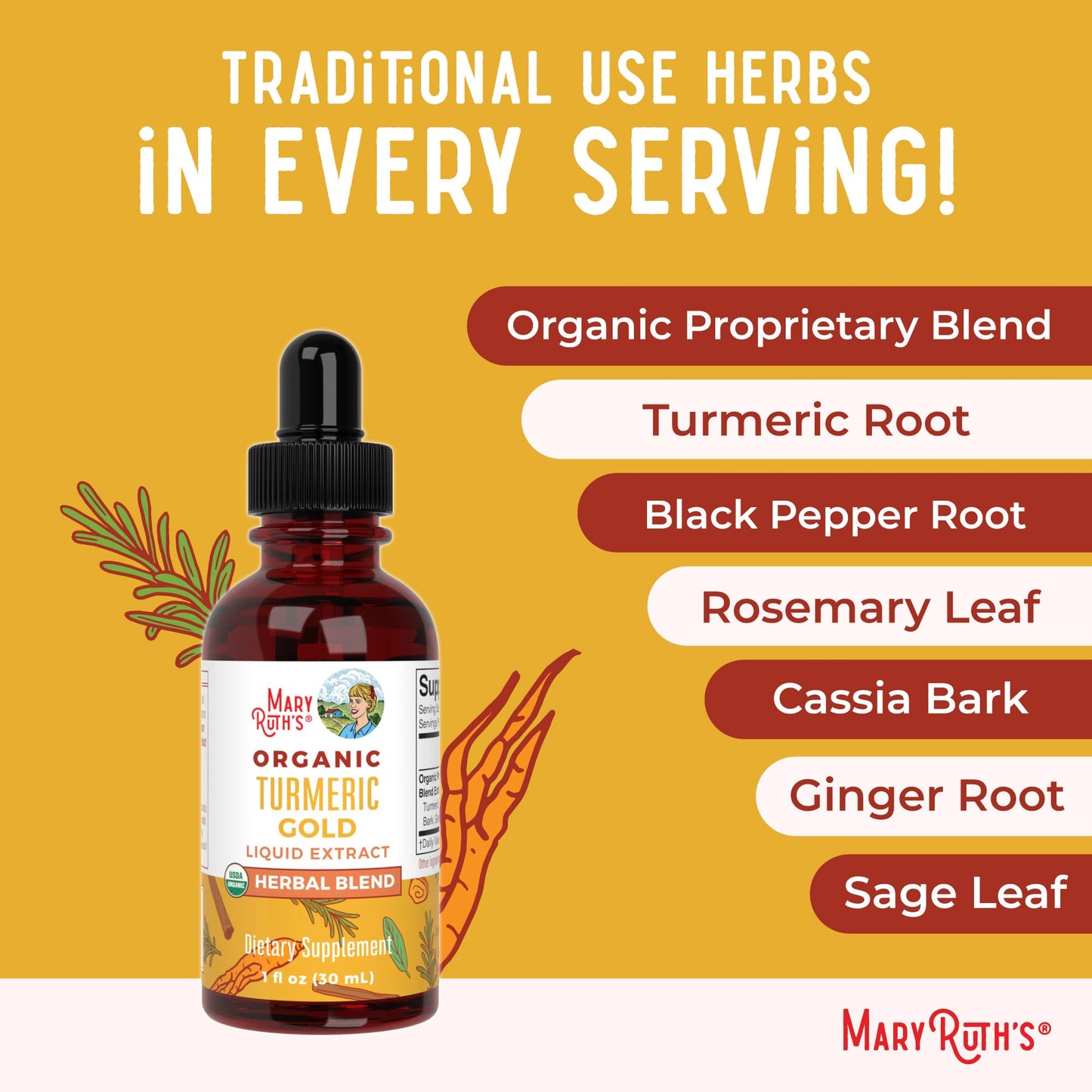 MaryRuth Organics Turmeric Gold drops being added to a wellness beverage or smoothie