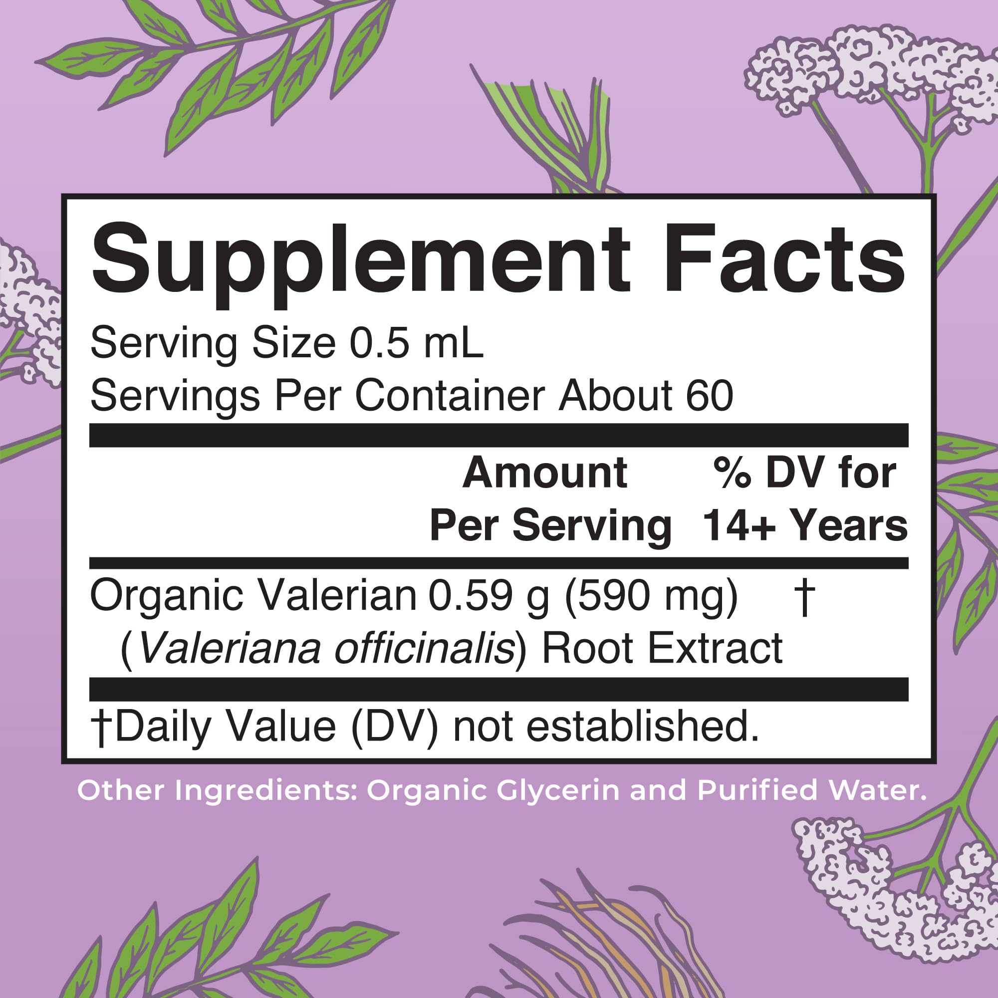 MaryRuth's Valerian Root 1 fluid ounce bottle showing USDA Organic and vegan certifications