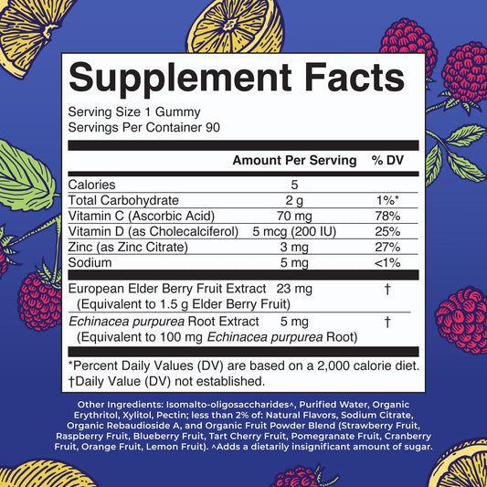 MaryRuth Organics Elderberry Vitamin C Zinc dietary supplement nutritional information label