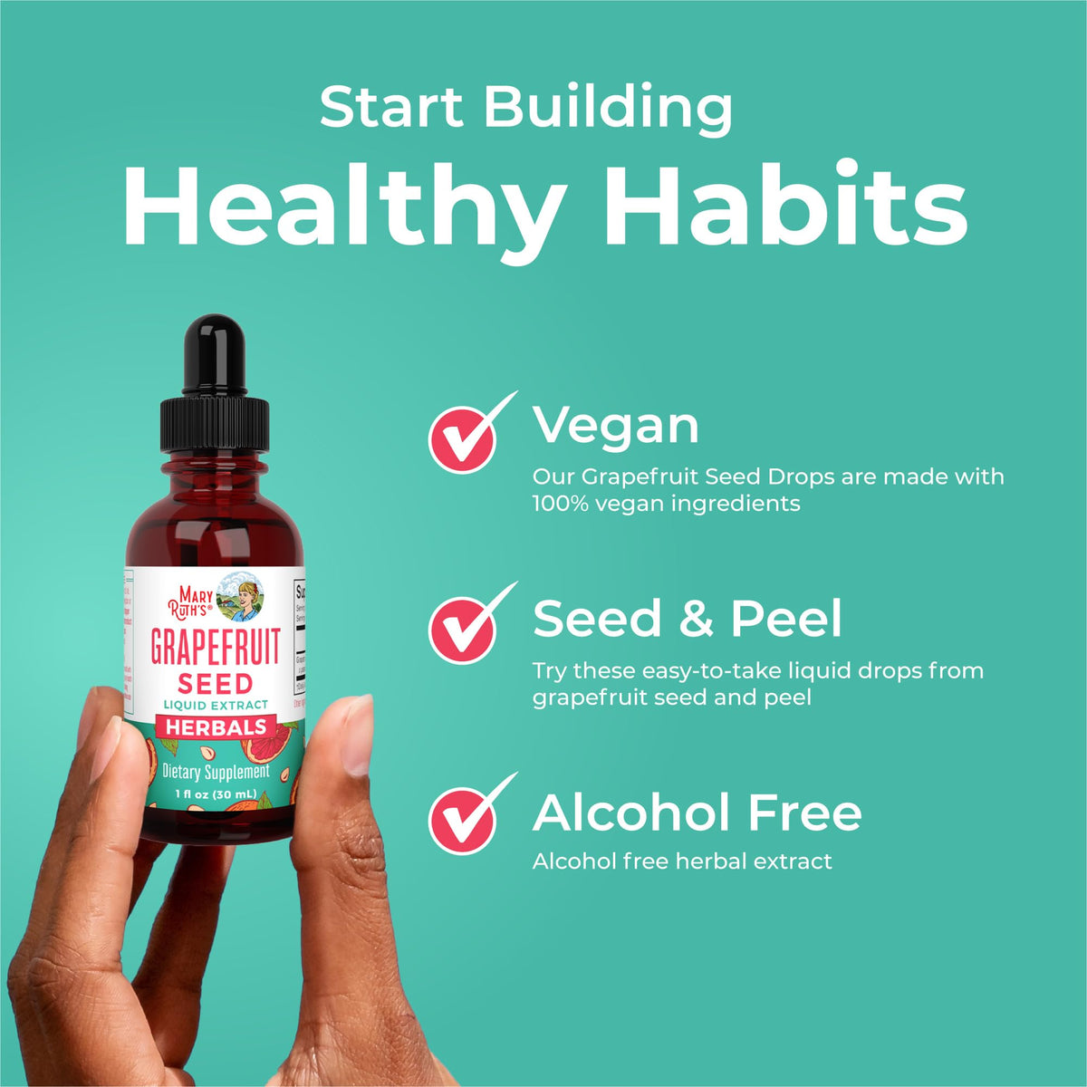 MaryRuth Organics Grapefruit Seed Extract bottle next to dropper