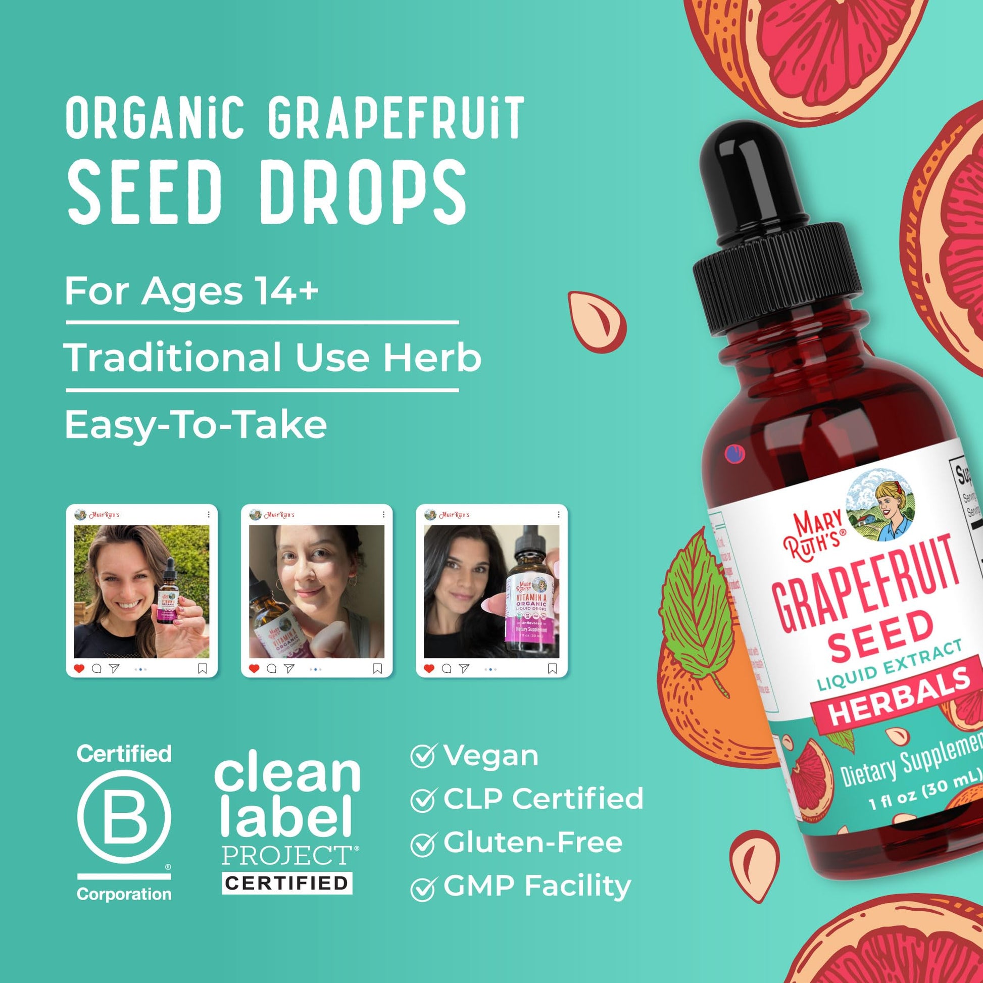 MaryRuth Organics Grapefruit Seed Extract vegan non-GMO formula