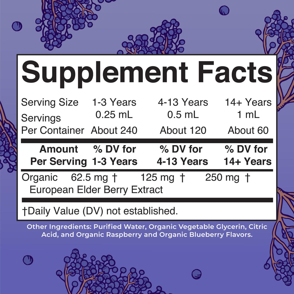 Vegan and gluten free organic elderberry liquid drops daily wellness supplement