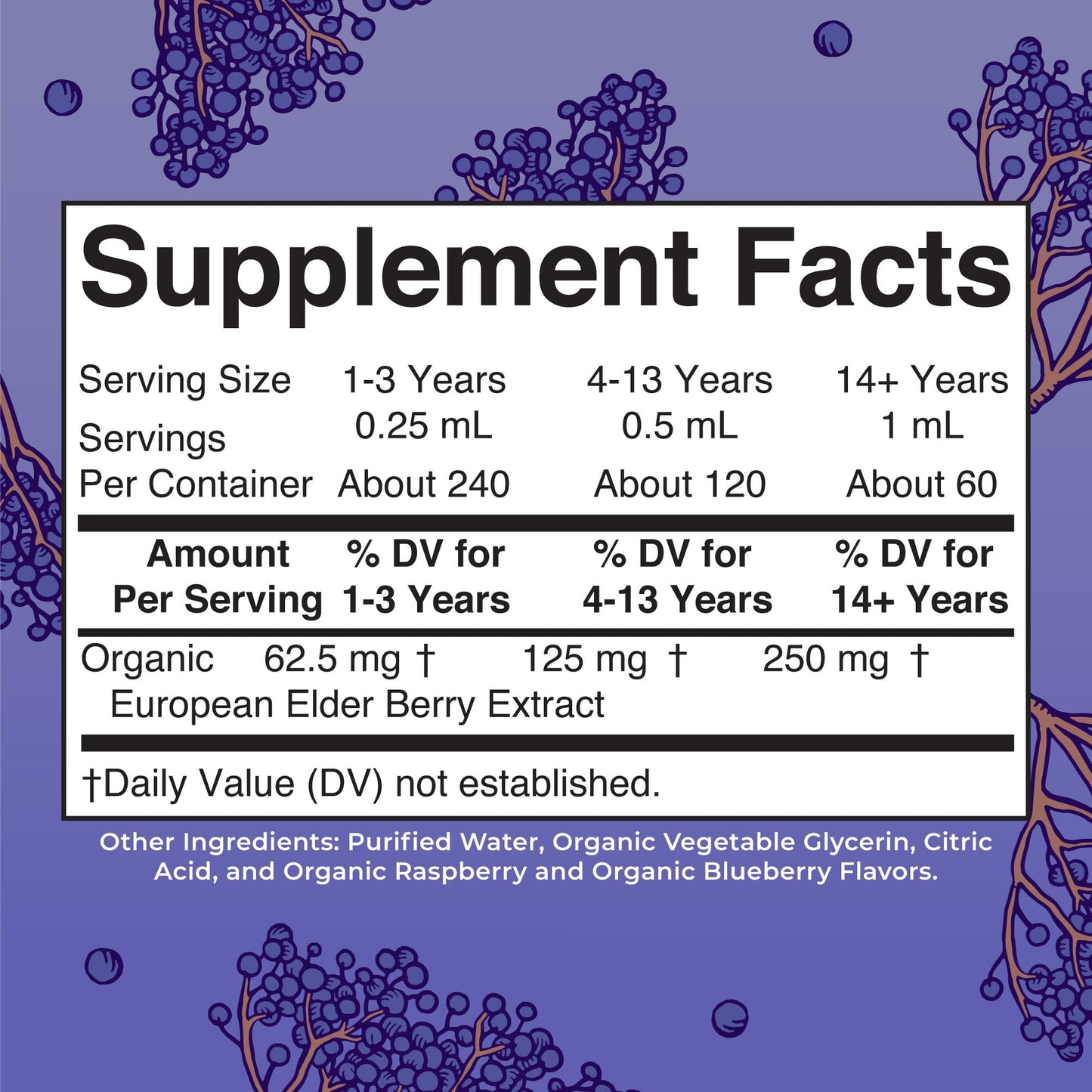 Vegan and gluten free organic elderberry liquid drops daily wellness supplement