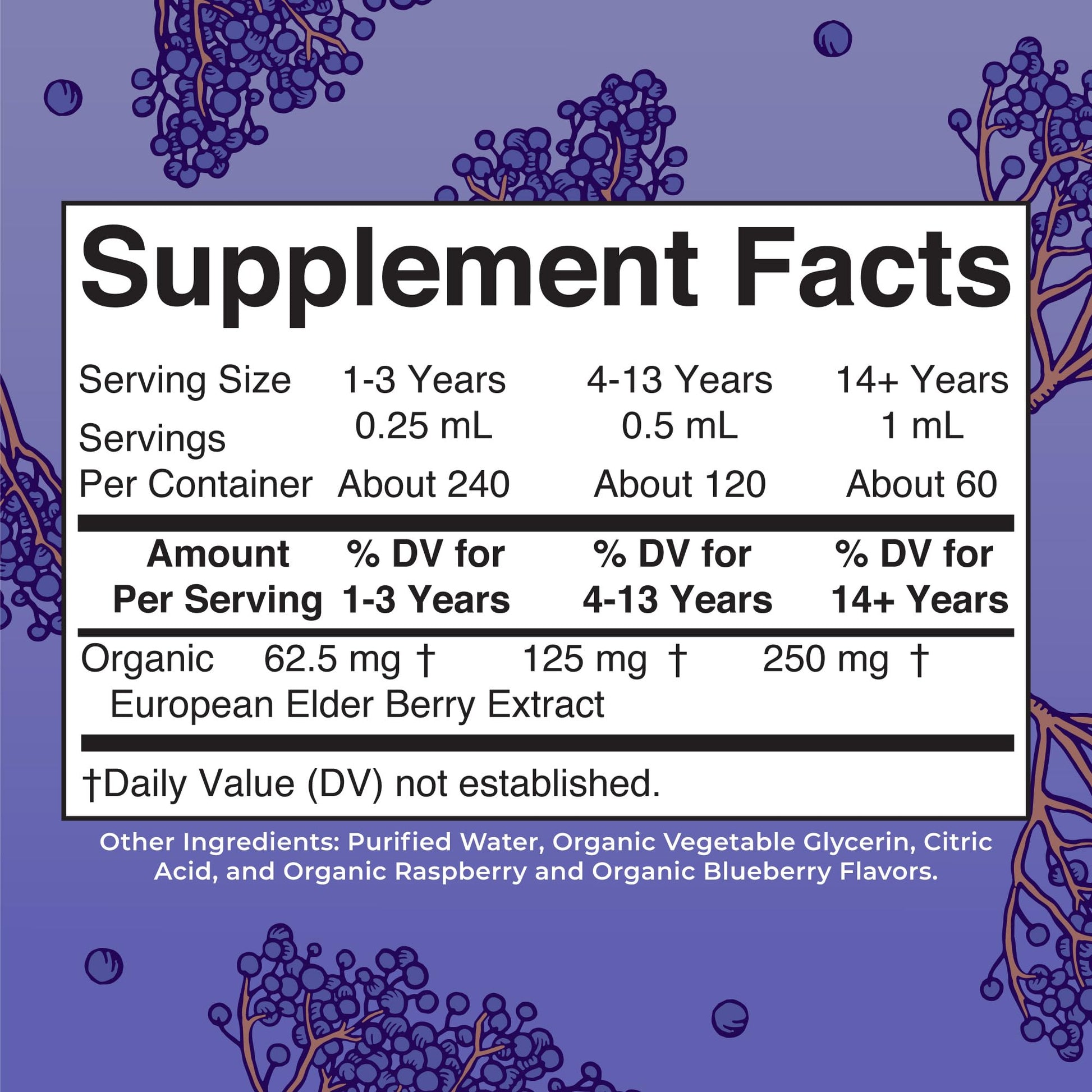 Vegan and gluten free organic elderberry liquid drops daily wellness supplement