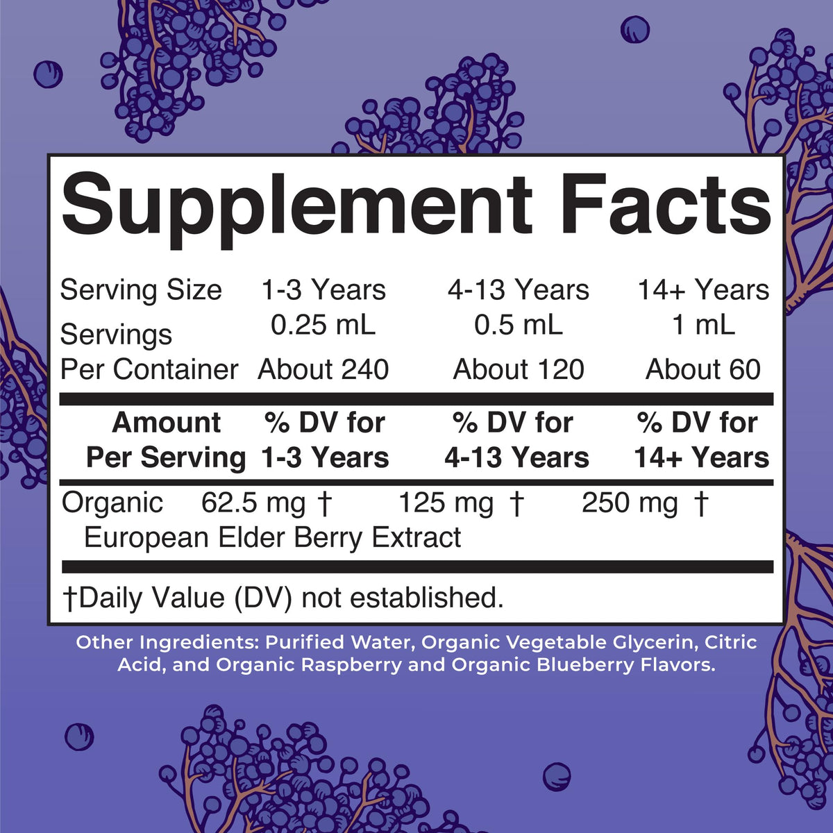Vegan and gluten free organic elderberry liquid drops daily wellness supplement