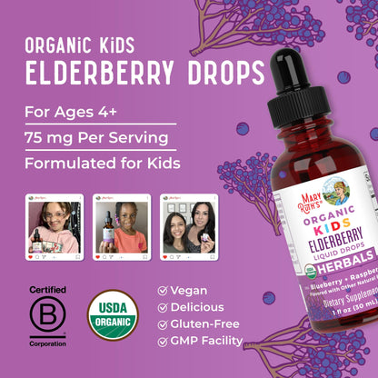 MaryRuth Organics one fluid ounce bottle of organic kids European elderberry liquid extract