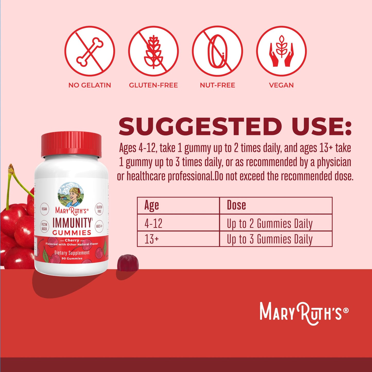 Close up of the non GMO and vegan certifications on the back label of MaryRuth Organics 5 in 1 immunity chewable vitamins.