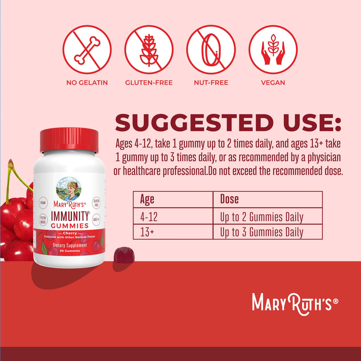 Close up of the non GMO and vegan certifications on the back label of MaryRuth Organics 5 in 1 immunity chewable vitamins.