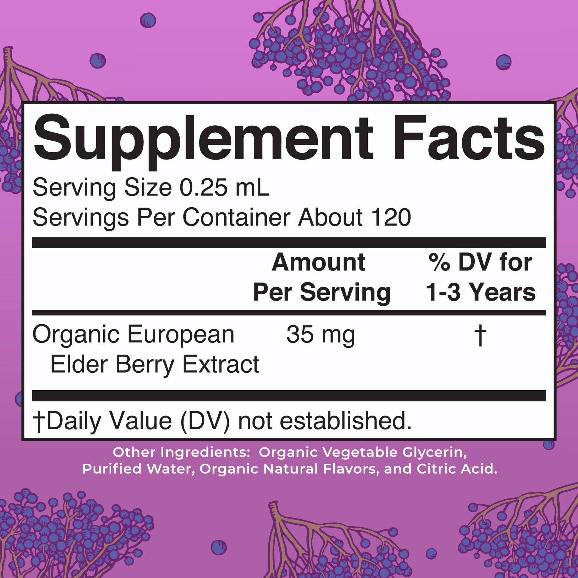 MaryRuth Organics baby elderberry drops supplement nutrition facts and ingredient label