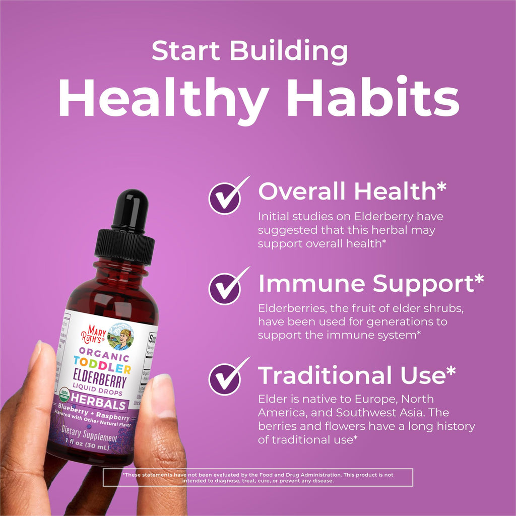 Sugar free toddler elderberry drops in raspberry and blueberry flavor for wellness
