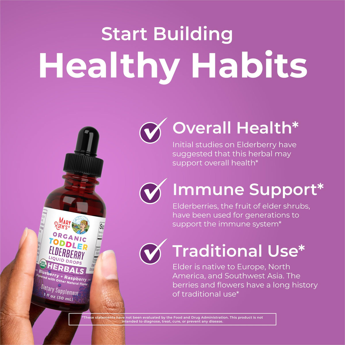 Sugar free toddler elderberry drops in raspberry and blueberry flavor for wellness