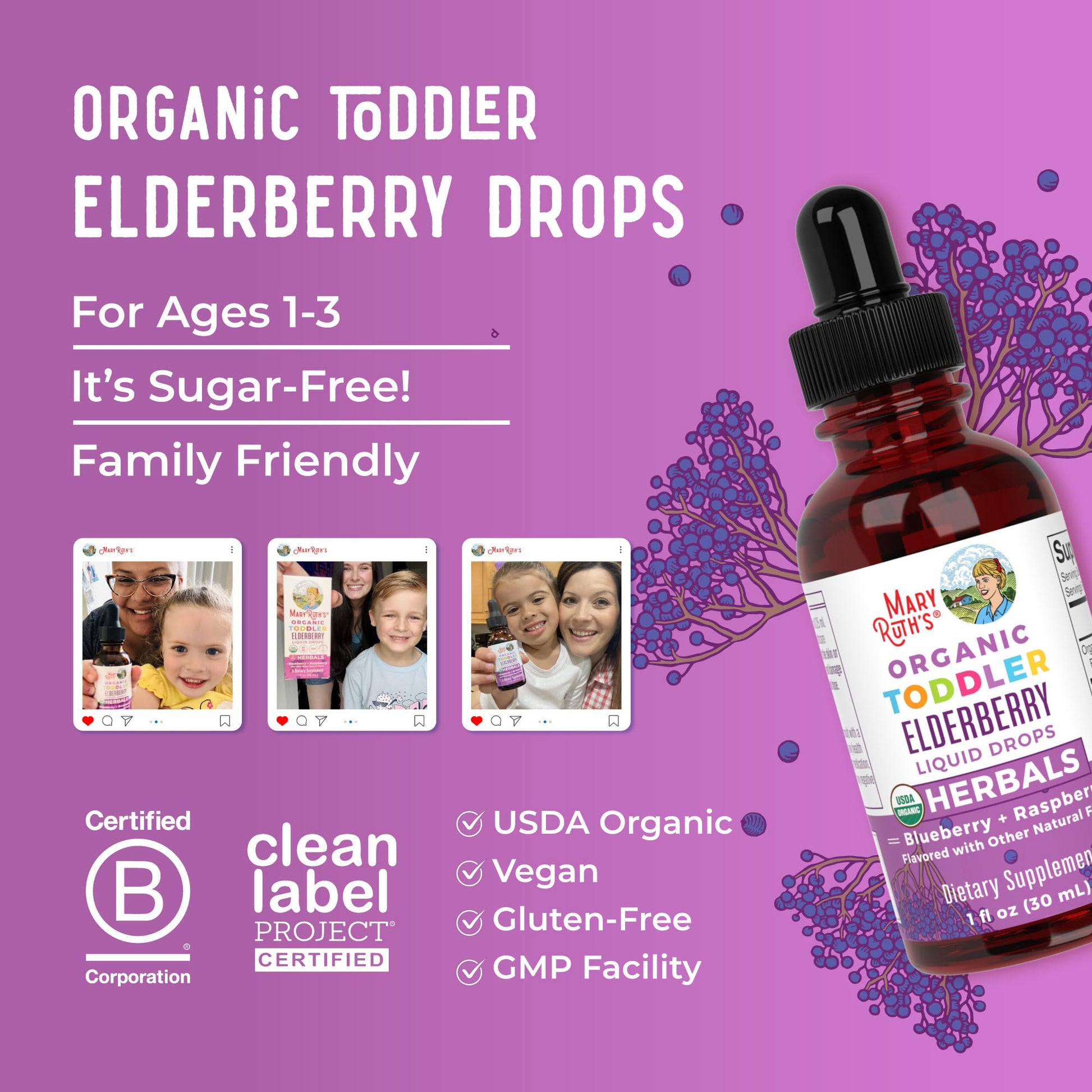 Clean Label Project Verified MaryRuth Organics toddler elderberry liquid formula