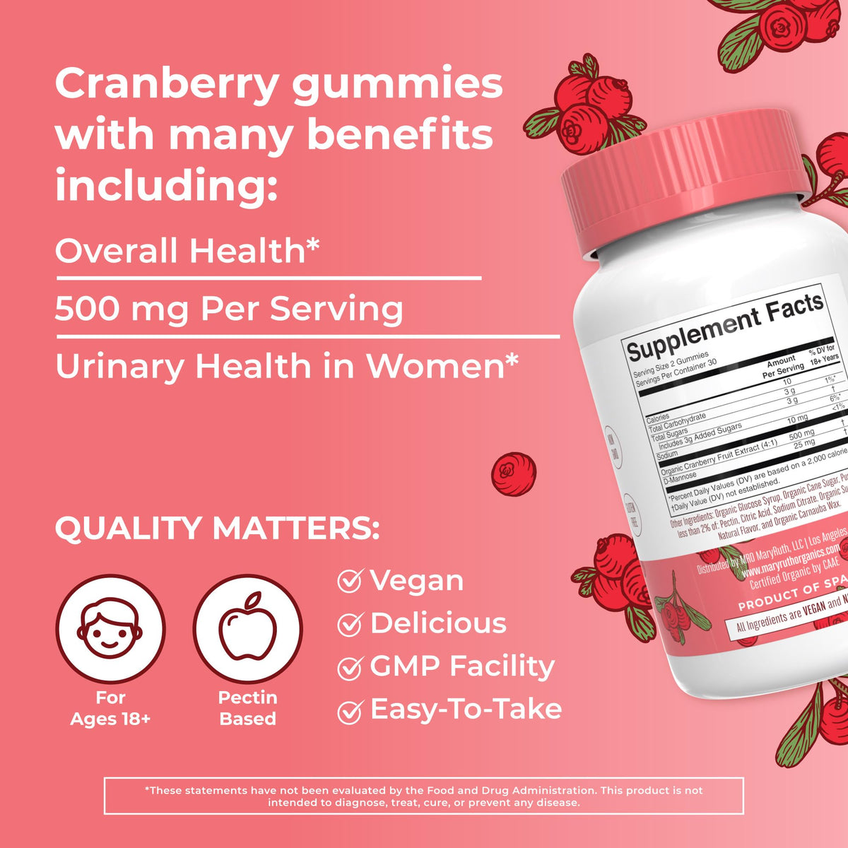 MaryRuth Organics Organic Cranberry Gummies USDA organic certification