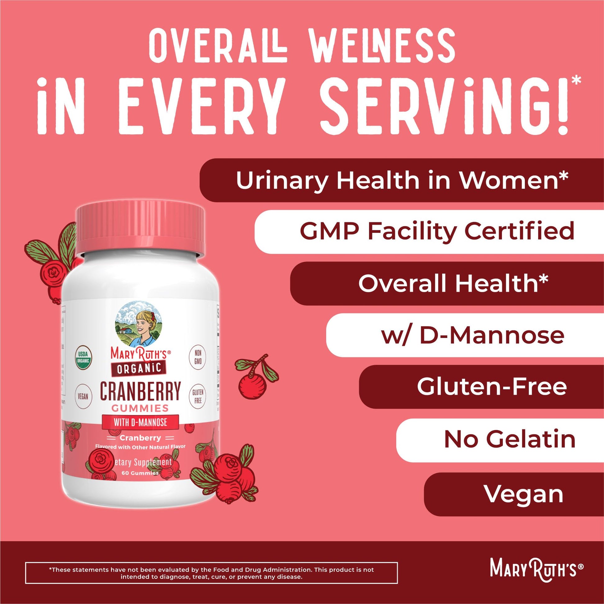 MaryRuth Organics Organic Cranberry Gummies texture and close up