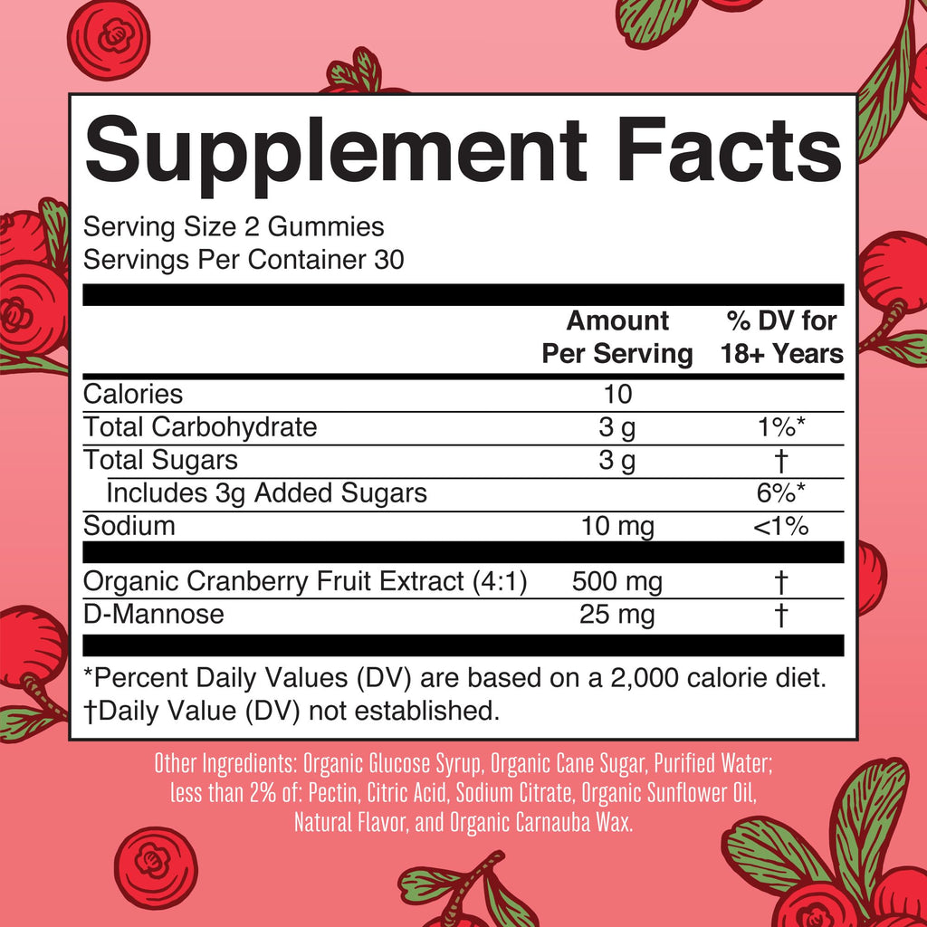 MaryRuth Organics Organic Cranberry Gummies side label
