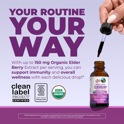 MaryRuth Organics black elderberry tincture packaging showing organic certification