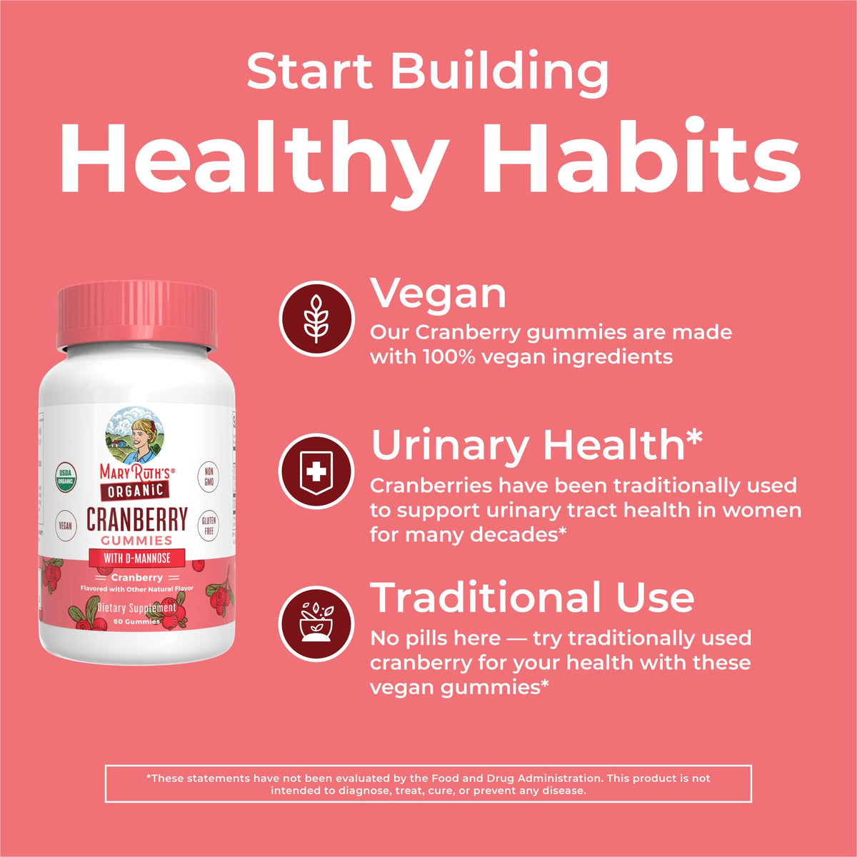 MaryRuth Organics Organic Cranberry Gummies packaging details