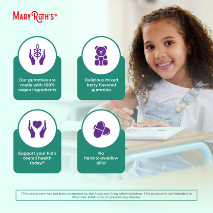 MaryRuth Organics kids dietary supplement ingredients and allergen free information panel
