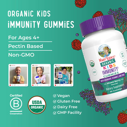 Authentic imported MaryRuth Organics kids wellness bottle showing sixty count size details