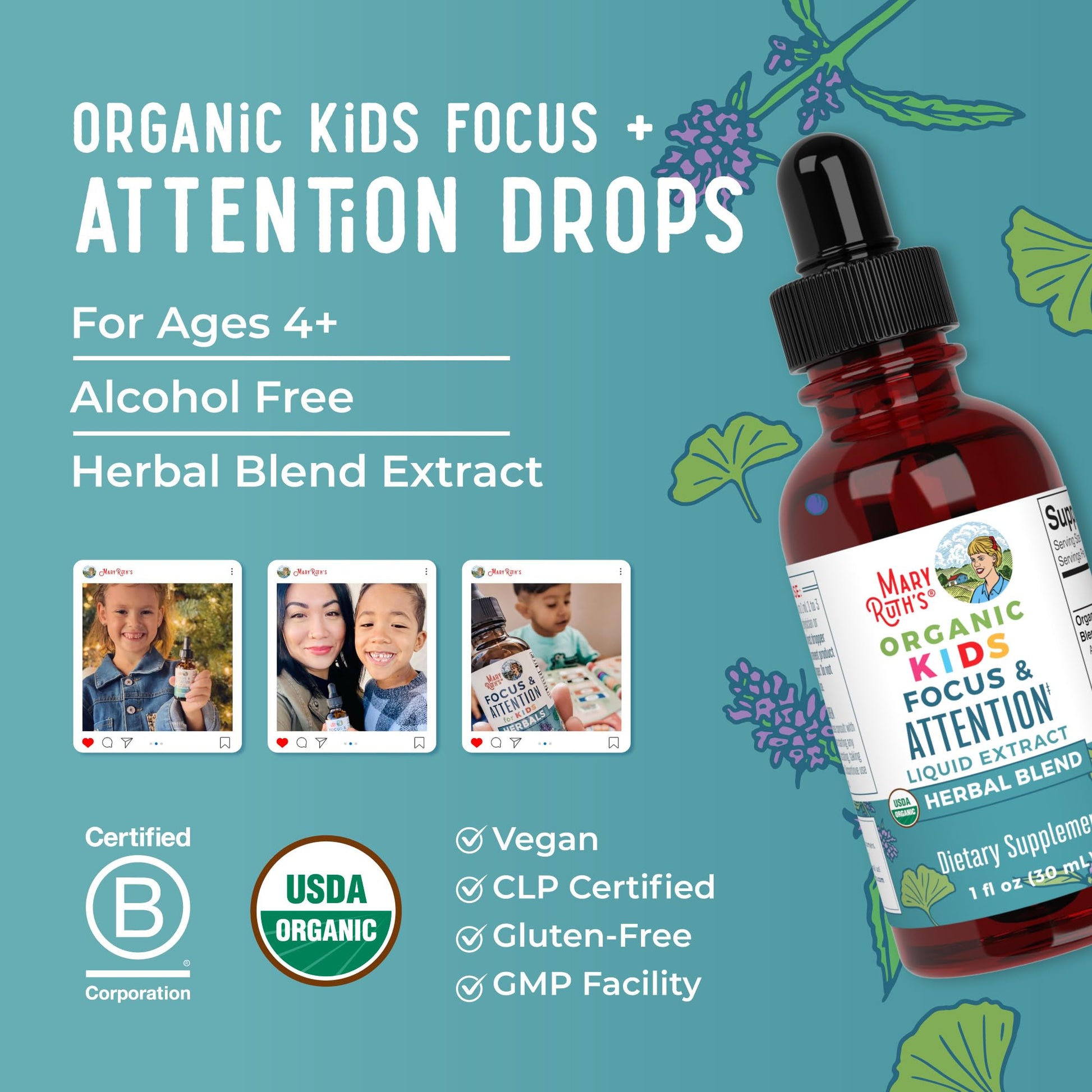 MaryRuth Organics non GMO allergen free cognitive support drops container