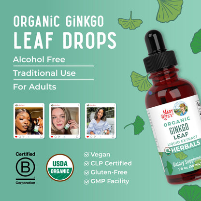 Premium herbal supplement MaryRuth Organics Ginkgo Leaf liquid drops for circulation