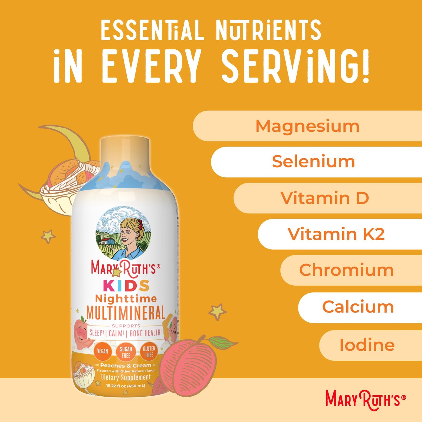 Premium non-GMO gluten free children bedtime supplement bottle close up