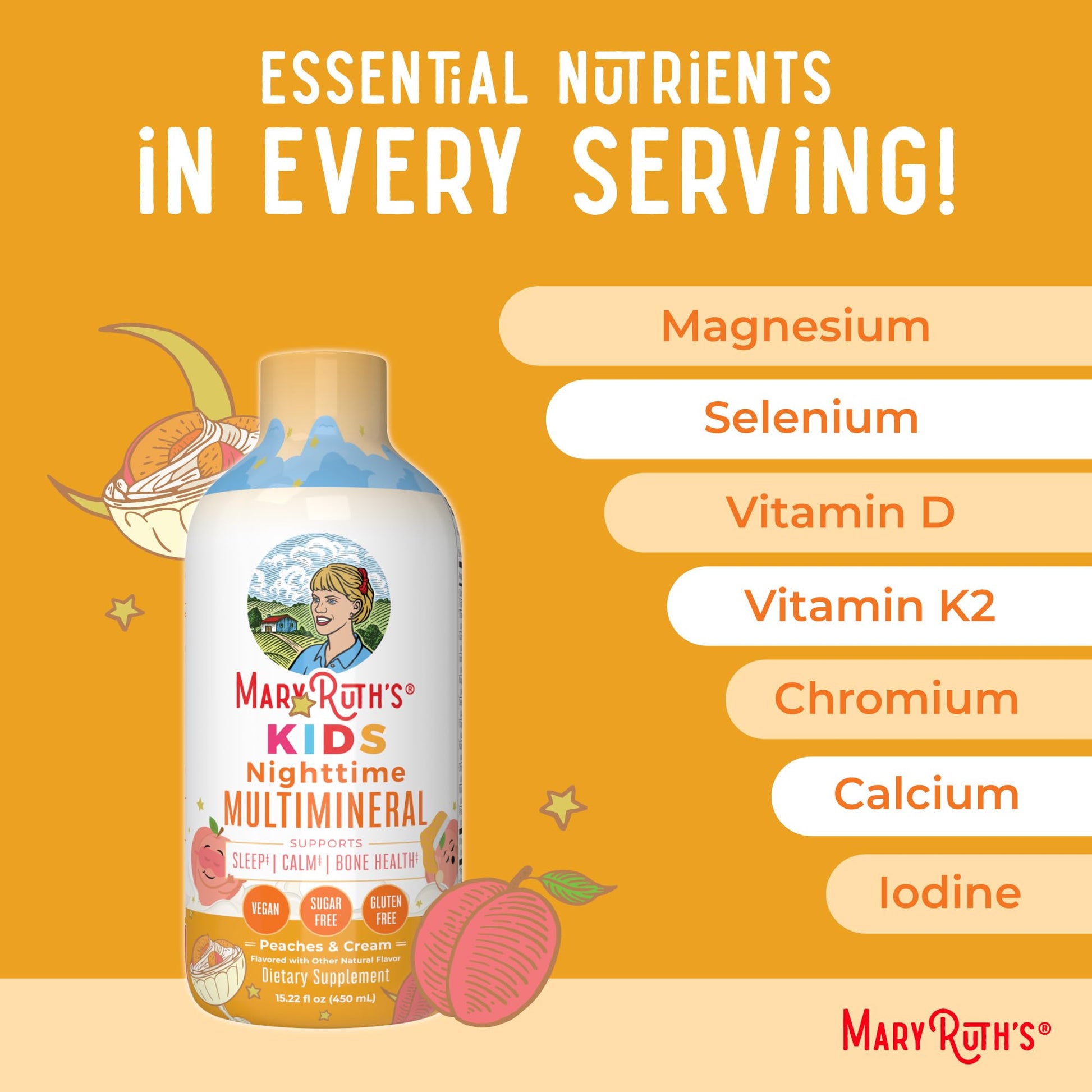 Premium non-GMO gluten free children bedtime supplement bottle close up
