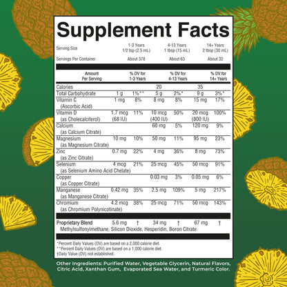 MaryRuth Organics liquid nighttime multimineral supplement nutritional facts panel closeup