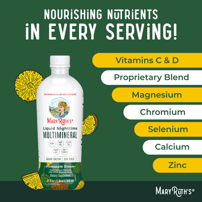 MaryRuth Organics liquid nighttime multimineral magnesium citrate pineapple dream bottle cap and seal