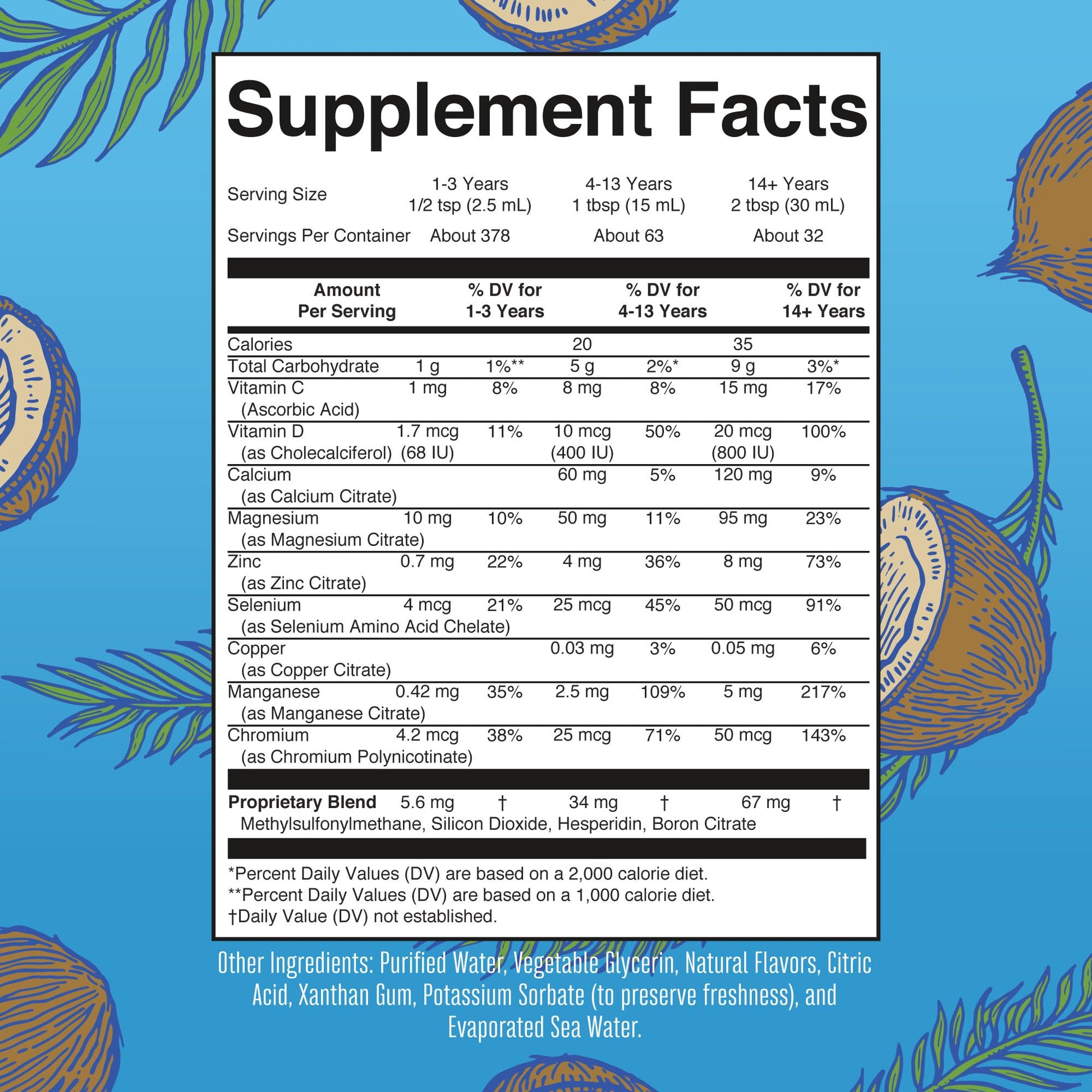 MaryRuth Organics Nighttime Multimineral Coconut Dream flavor ingredient nutrition label